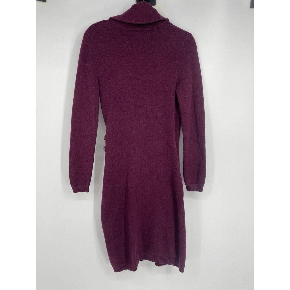 Lauren Ralph Lauren Burgundy Shawl Collar Sweater Wrap Dress Leather Buckle Knit - Picture 5 of 12